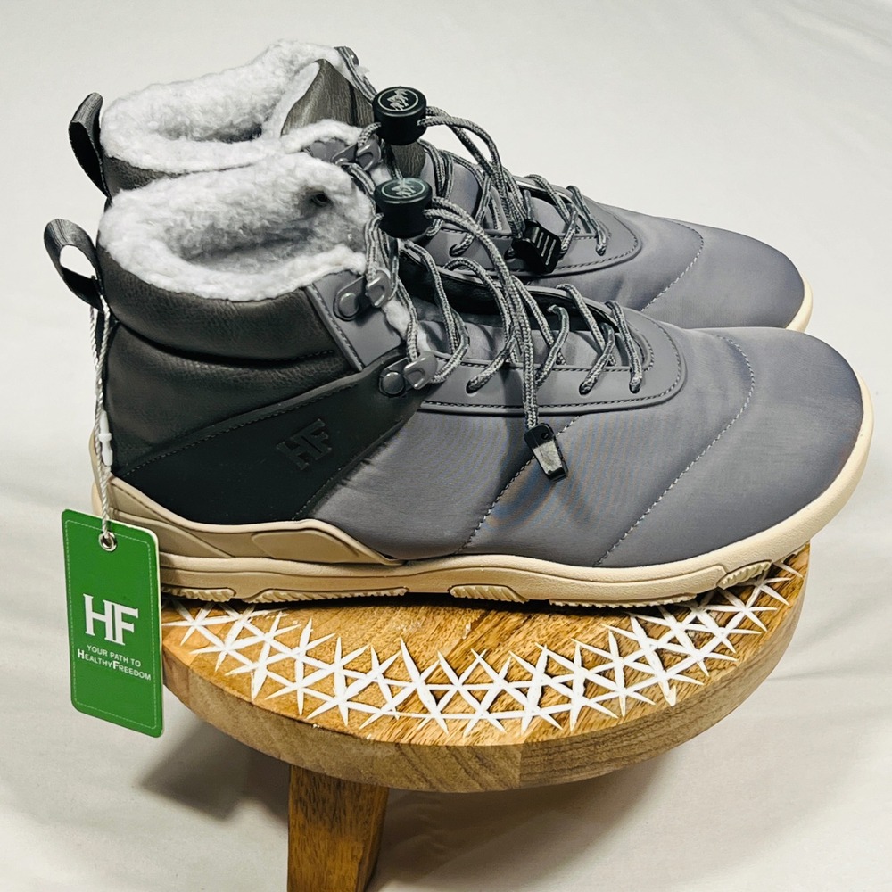 HIKE Footwear Azura Grey Barefoot Winter Boots Faux Fur Lined Minimalist 39 W8.5